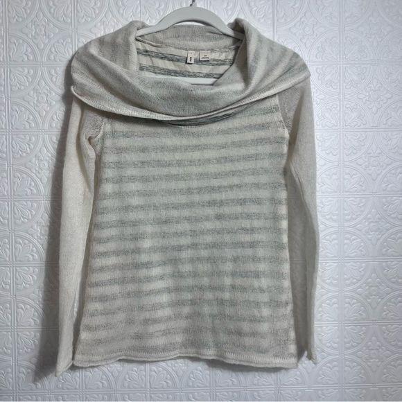 Anthropologie Moth Ivory Striped Layered Cowl Neck Sweater - Picture 2 of 10